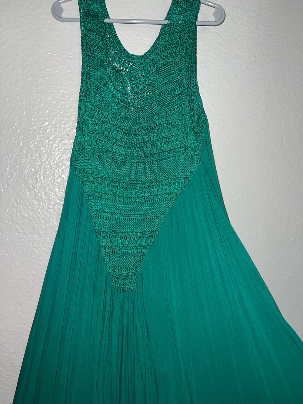 Free People Long Crochet Dress with Tiers in Emerald Combo short front Small - Picture 5 of 13
